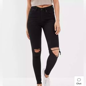NEW American Eagle High V-Rise Jegging Black Ripped Size 18 Regular
